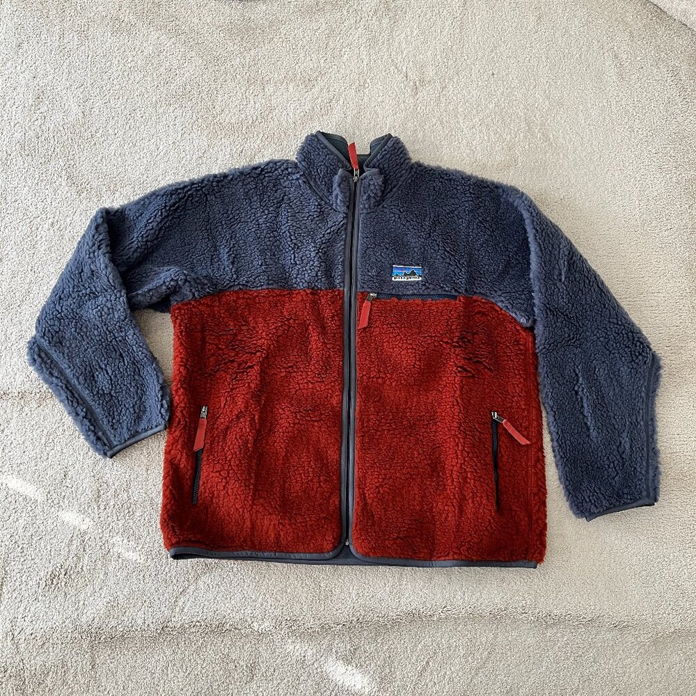 New Patagonia Men's Natural Blend Retro Cardigan Deep Pile Jackets XL red blue
